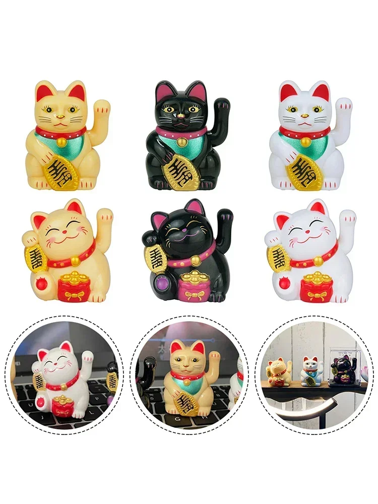 Lucky Cat Decoration Mini Solar Powered Automatic Wealth Seeking Cat Car Decorations Cake Baking Sculptures Home Tabletop Decor