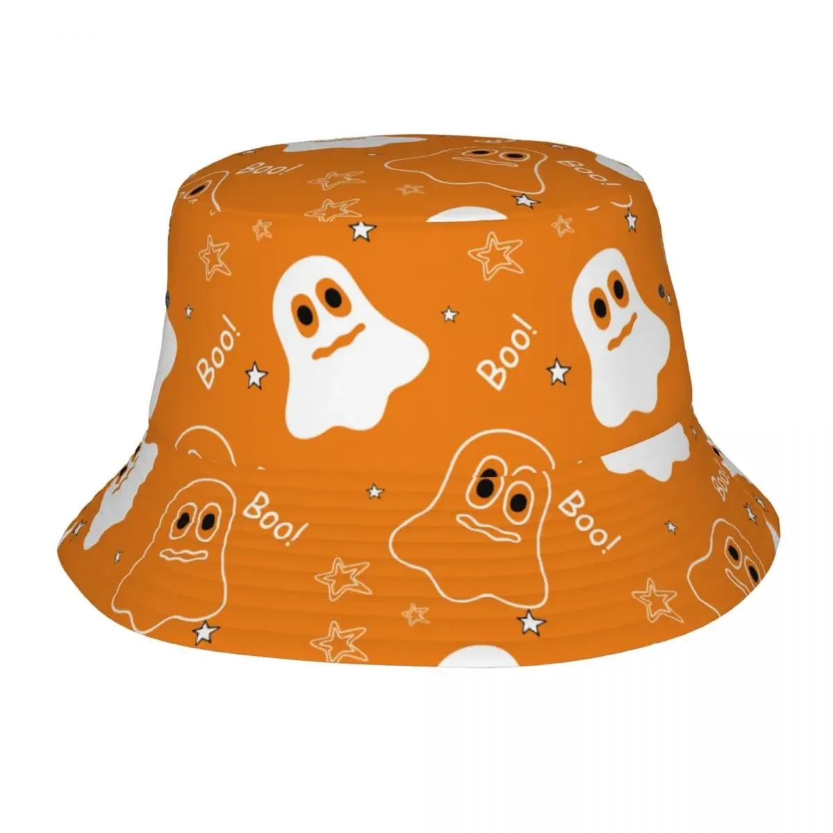 Custom Halloween Ghost Boo Repeating Pattern Bucket Hats Men Women Fashion Summer Beach Sun Fisherman Cap