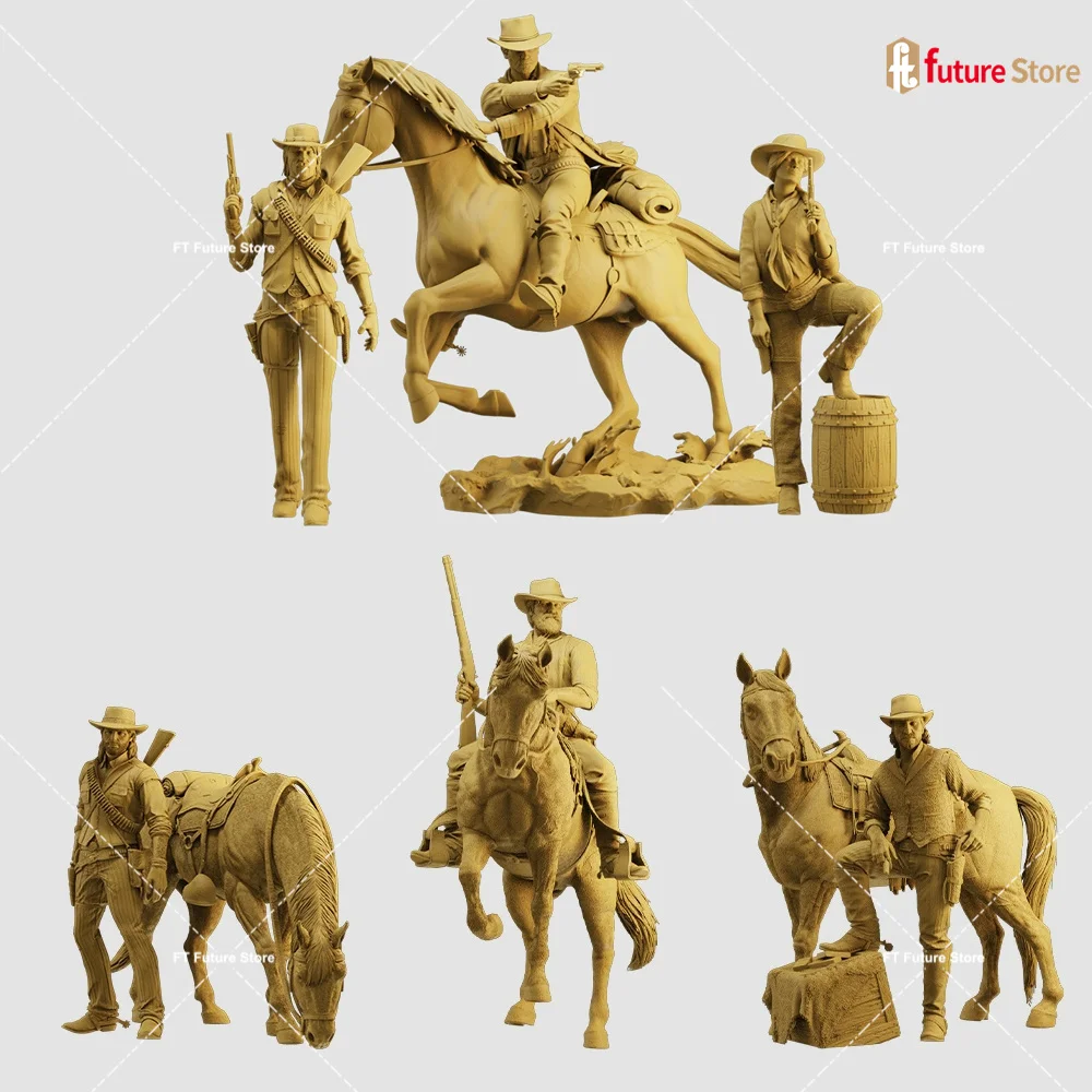 3D Print Miniature 1/64 1/43 Male Wilderness Cowboy Riding Horse Role Figure Diorama Model Mini Doll Creative Props Crafts Decor