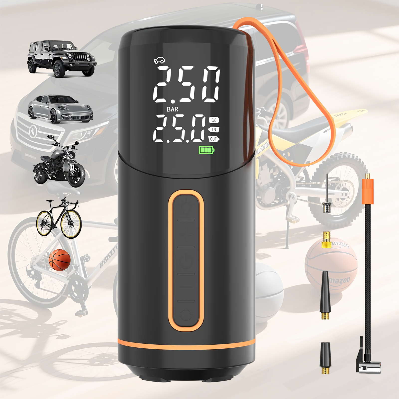 Tire Inflator Portable Air Compressor, 150PSI Air Pump with Digital Pressure Gauge,Cordless Tire Pump for Car, Bike, Motorcycle