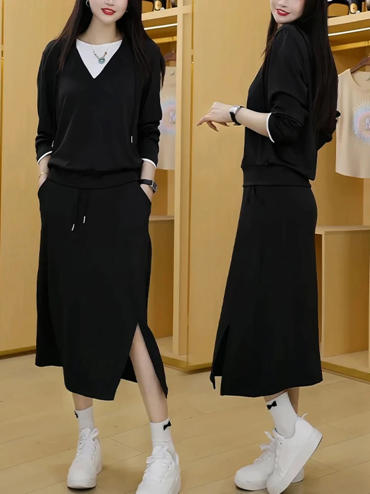 痩身ファイオンセット女性用秋の新作スリーハイウエストfボディスカートツーピースセット快適で通気性のある抗シワ