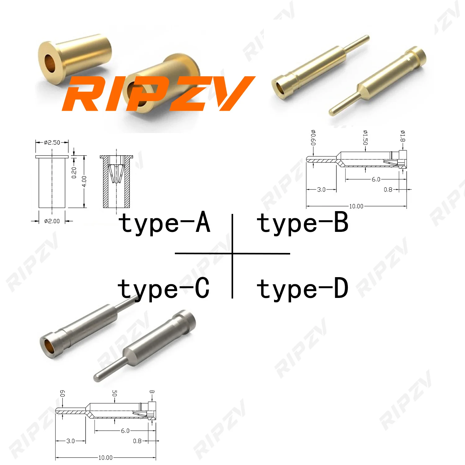 2.5x4mm Jack pin crown spring terminal adapter sensor socket male / female plug to plug connector RIPZV hole 0.8mm
