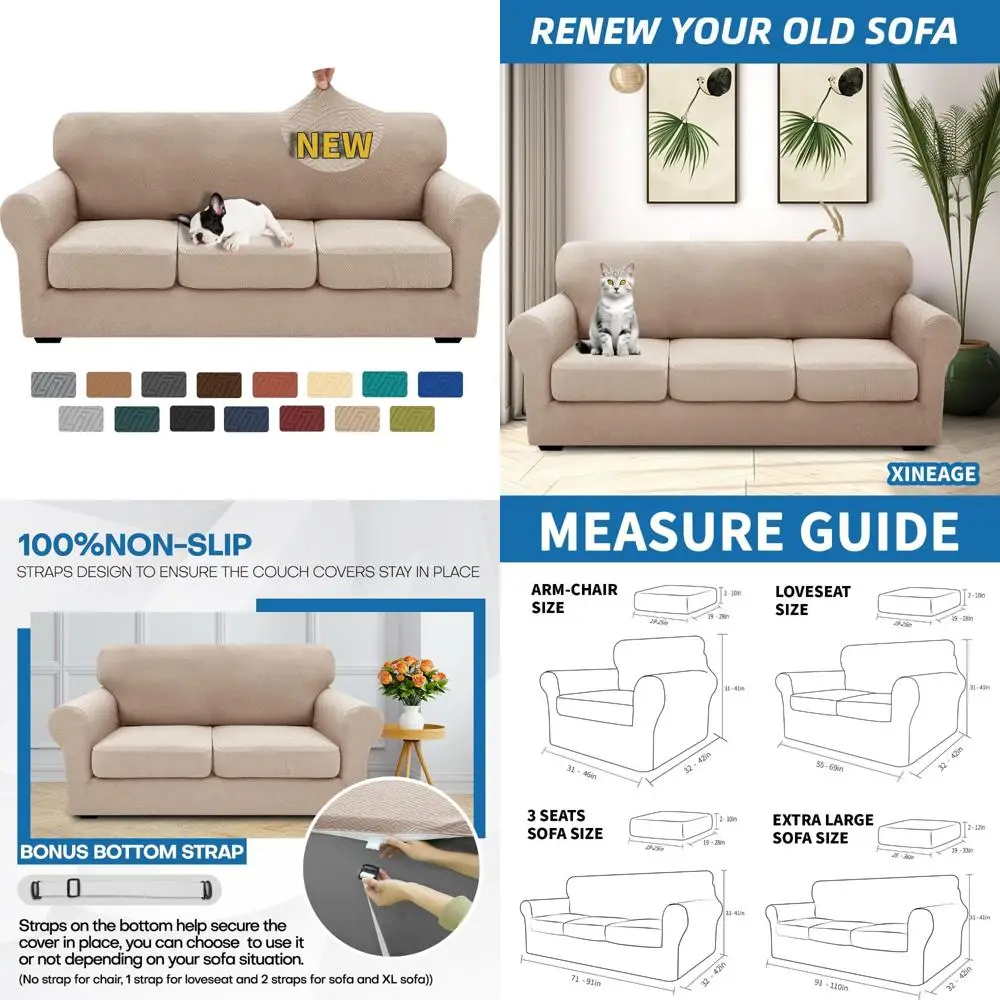 

XINEAGE 2025 New 4 Pieces Couch Covers for 3 Cushion Couch Super Stretch Thick Soft Sofa Cover Anti Slip Sofa Slipcover Dogs Cat