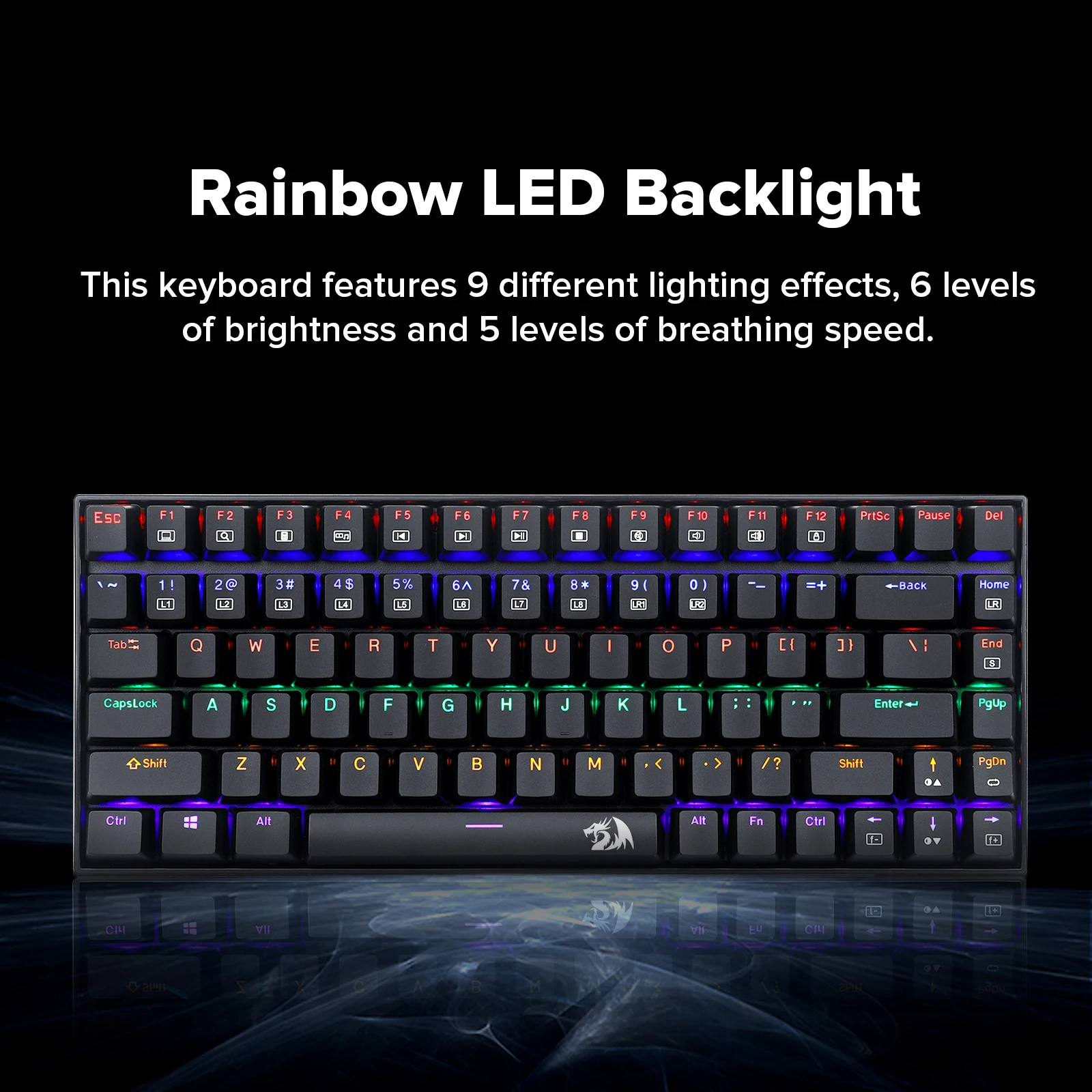 Redragon K629-KB USB Mechanical Gaming Keyboard with 75% Rainbow LED Backlight, 84 Key Red/Blue Switch for Computer PC Player