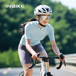 INBIKE Summer Cycling Jersey Women Solid Color Bicycle Clothing MTB Jersey with Pockets Quick Dry Bike Riding Shirt Clothes