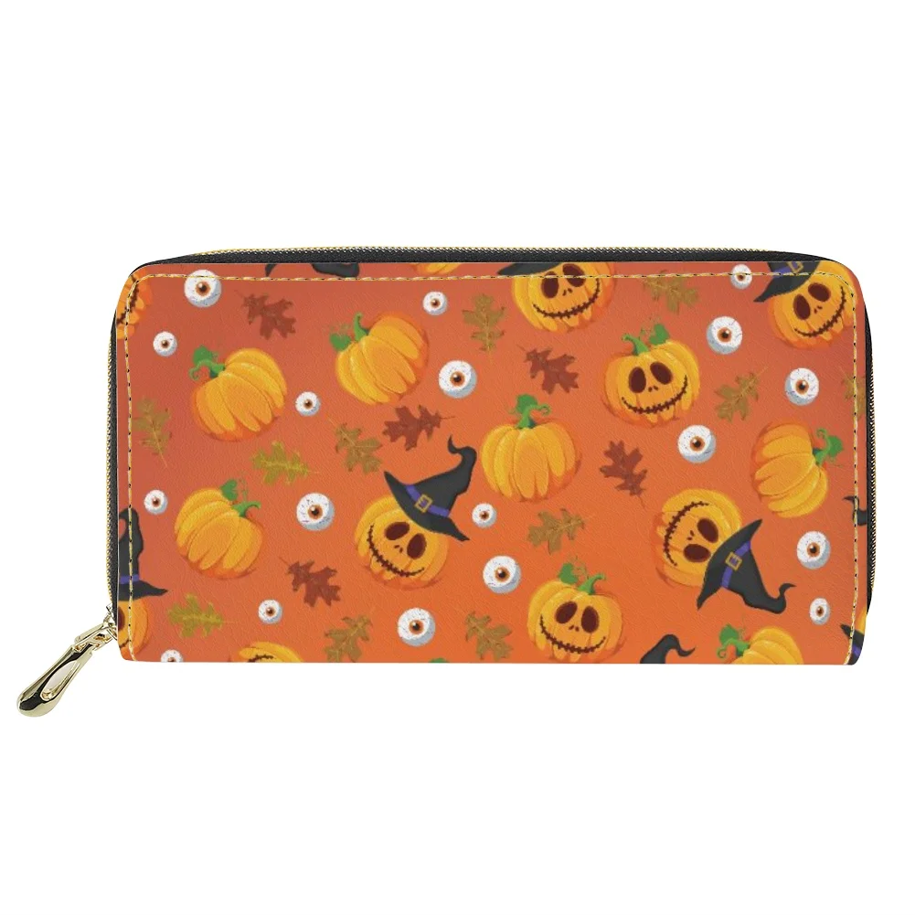 

Halloween Black Cat Pumpkin Print PU Women's Wallet Travel Leather Coin Purse Phone Case Zipper Women's Card Holder Portmonee