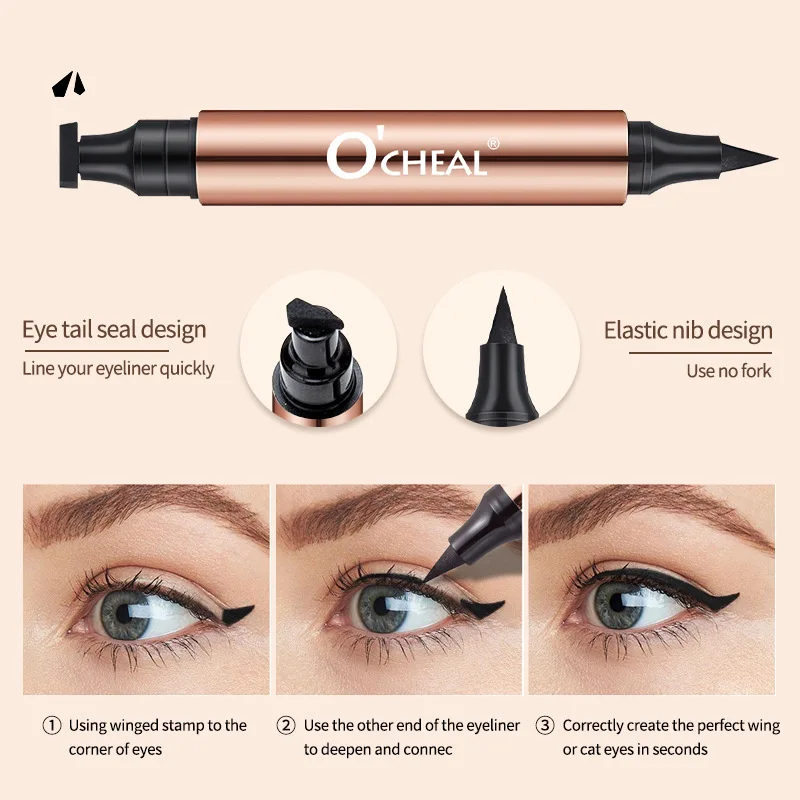 Waterproof Double-headed Eyeliner for Lasting Makeup with Cat-Eye Stamp Feature