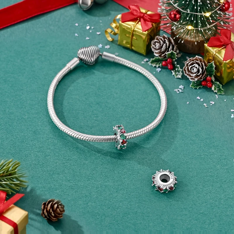 925 Sterling Silber Charms Perlen Weihnachtsglocke Socken Lebkuchenmond Anhänger Passend für Original-Armband Damen DIY Schmuck Geschenke – Detail 2