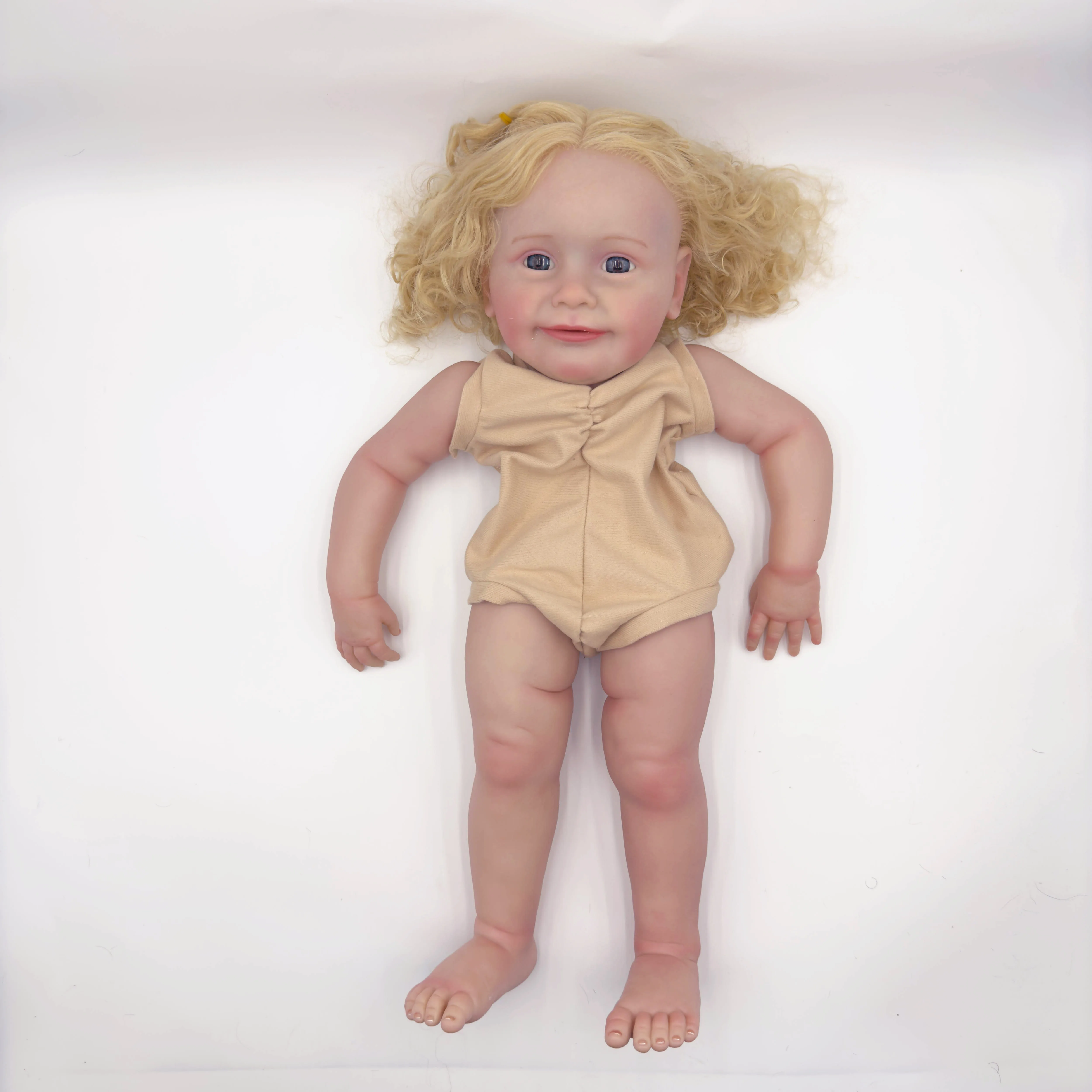 24inch Zoe Unfinished Lifelike Reborn Doll Kit Painted DIY Toy Doll Parts with blond Curly Blond Hair Cloth Body