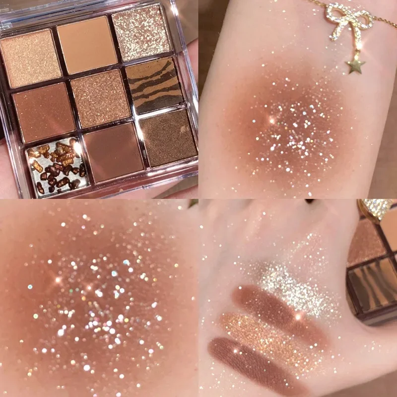 Paleta de sombra de ojos de 9 colores, brillo nacarado, sombra de ojos desnuda de larga duración, maquillaje de ojos encantador coreano, cosméticos