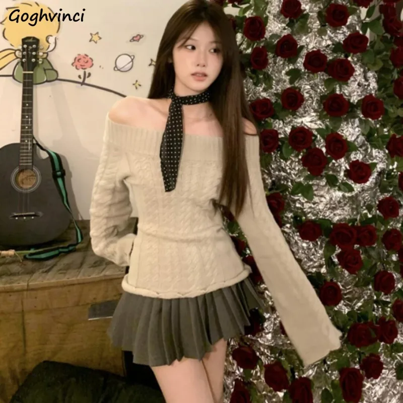 

Pullovers Women Popular Slash Neck Knitted Korean Fashion Temperament Twist Design Harajuku Gentle Stylish Daily Trendy Ulzzang
