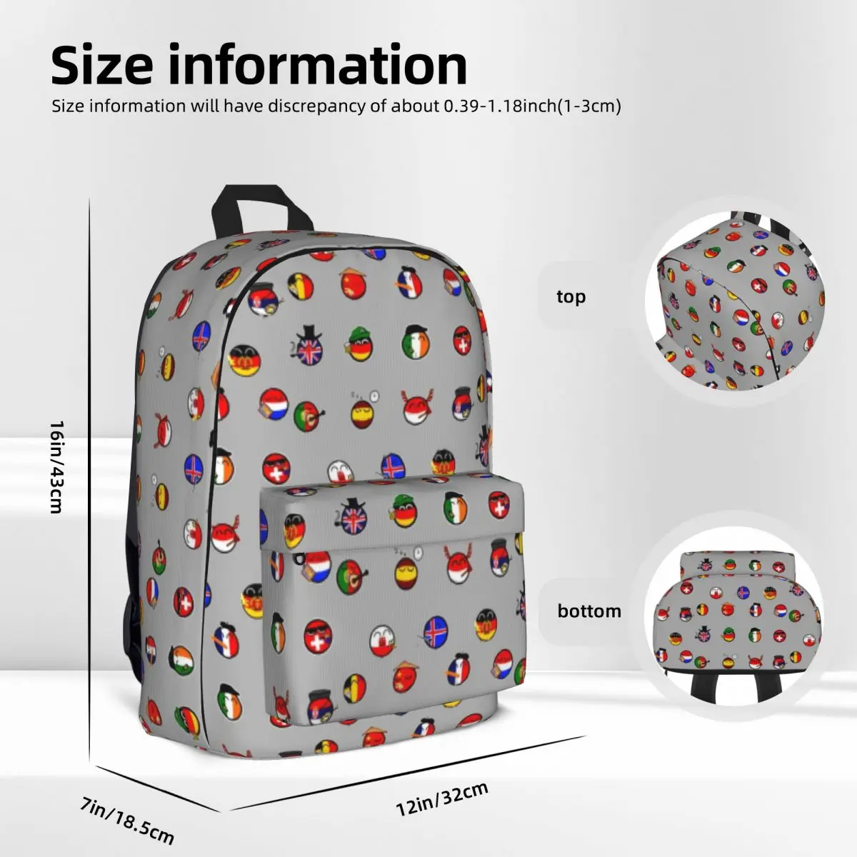 Countryballs Pack Backpack Cartoon Funny Male Polyester College Backpacks Durable Streetwear School Bags Rucksack