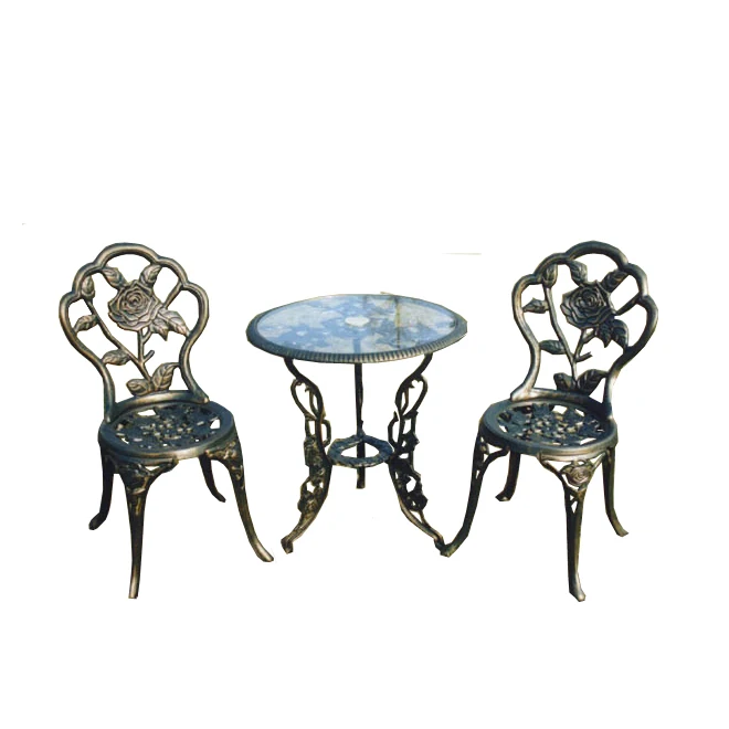 

European Cast Aluminum Bistro Set 3PCS Outdoor Garden Balcony Chair Furniture Tea Table Rattan Material Hotels Living Room Use