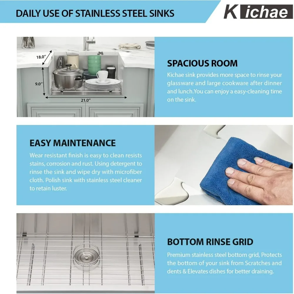 الفولاذ المقاوم للصدأ 21 بوصة Undermount وعاء واحد المطبخ بار بالوعة الحديثة يدويا كونترتوب الرطب بار بالوعة #5