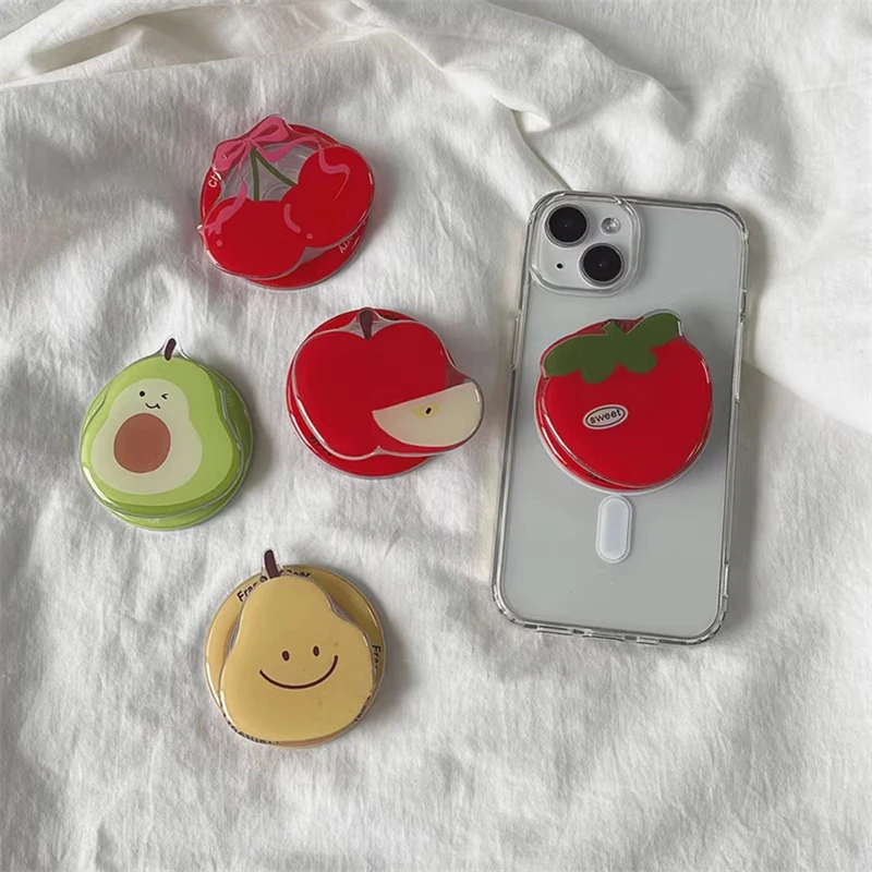 Korean Cute Cartoon Fruit 3D Cherry Avocado Magnetic Stand Holder Phone Grip Tok Detachable Bracket for Magsafe Phone Support