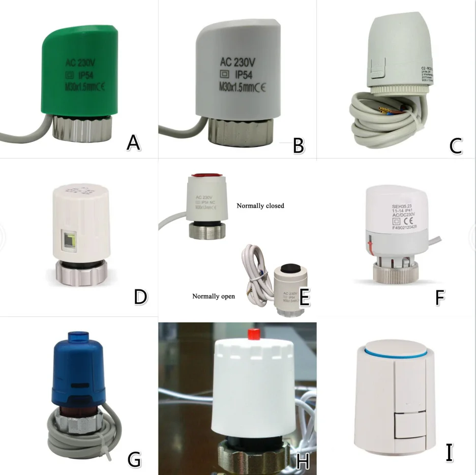 24V 230V NO NC electric thermal actuator valve head for thermostat manifold underfloor heating radiator normally opened closed