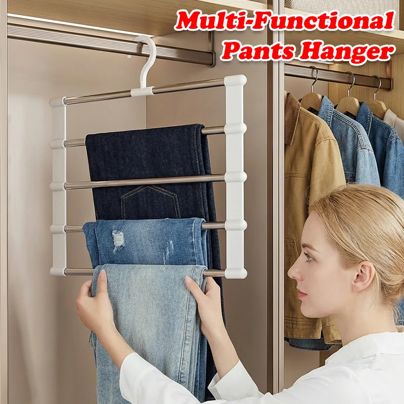 

Foldable Multi-Tier Trouser Rack Wardrobe Storage Organizer Space Saving Hanger for Home Bedroom Closet and Retail Display