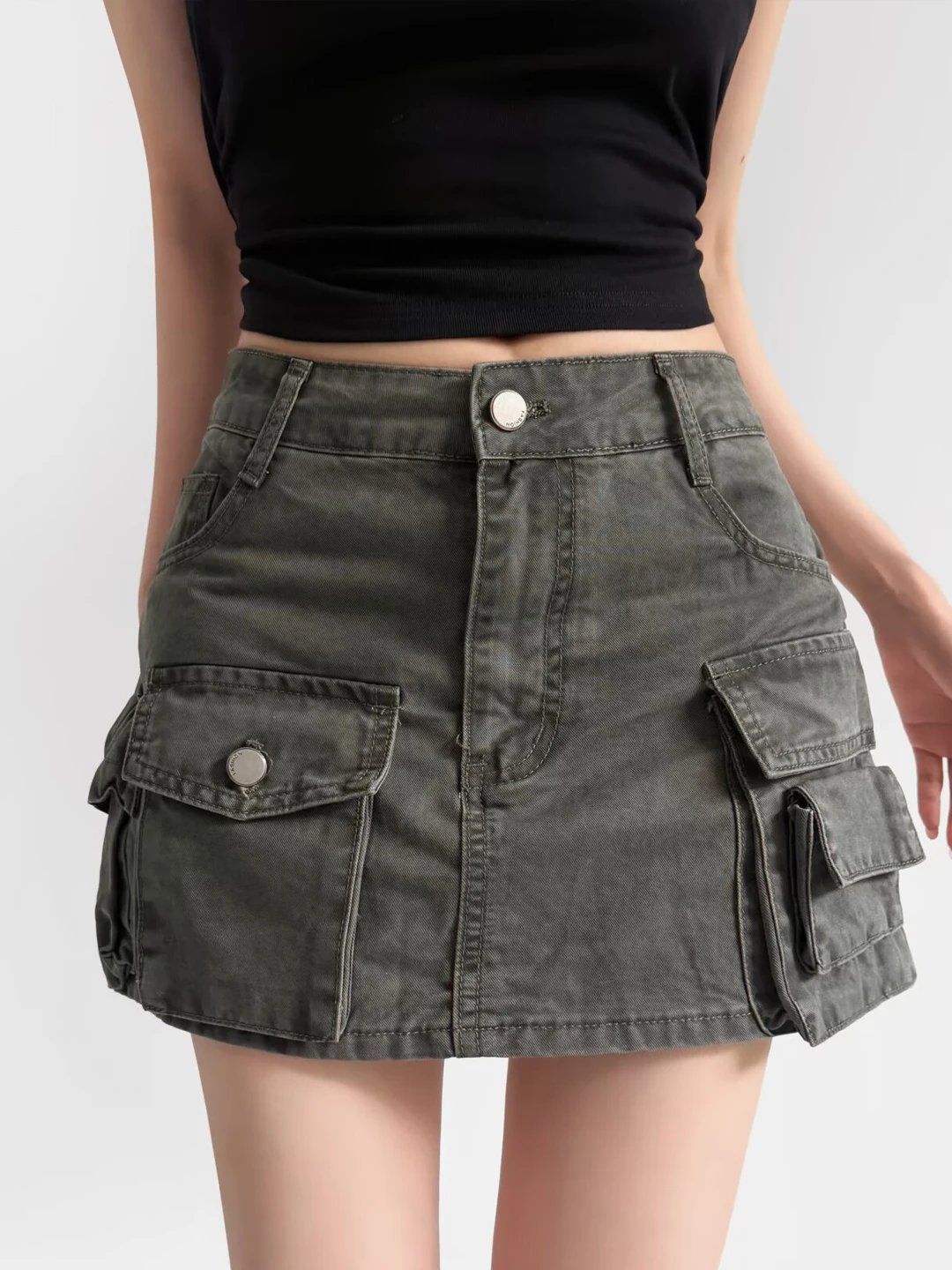 Casual Distressed Denim  Skirt for Women High Waist A-Line Skort Anti-Light Cotton Material No-Pocket Girls Summer