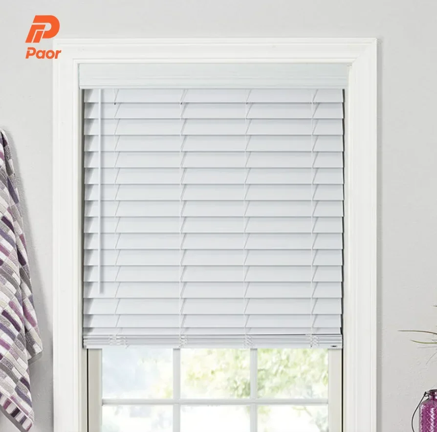 Customized Cordless 2 Inch Fauxwood Pvc Venetian Windows Blinds 50mm Faux Wood Blinds Polystyrene PS Ventian Blinds