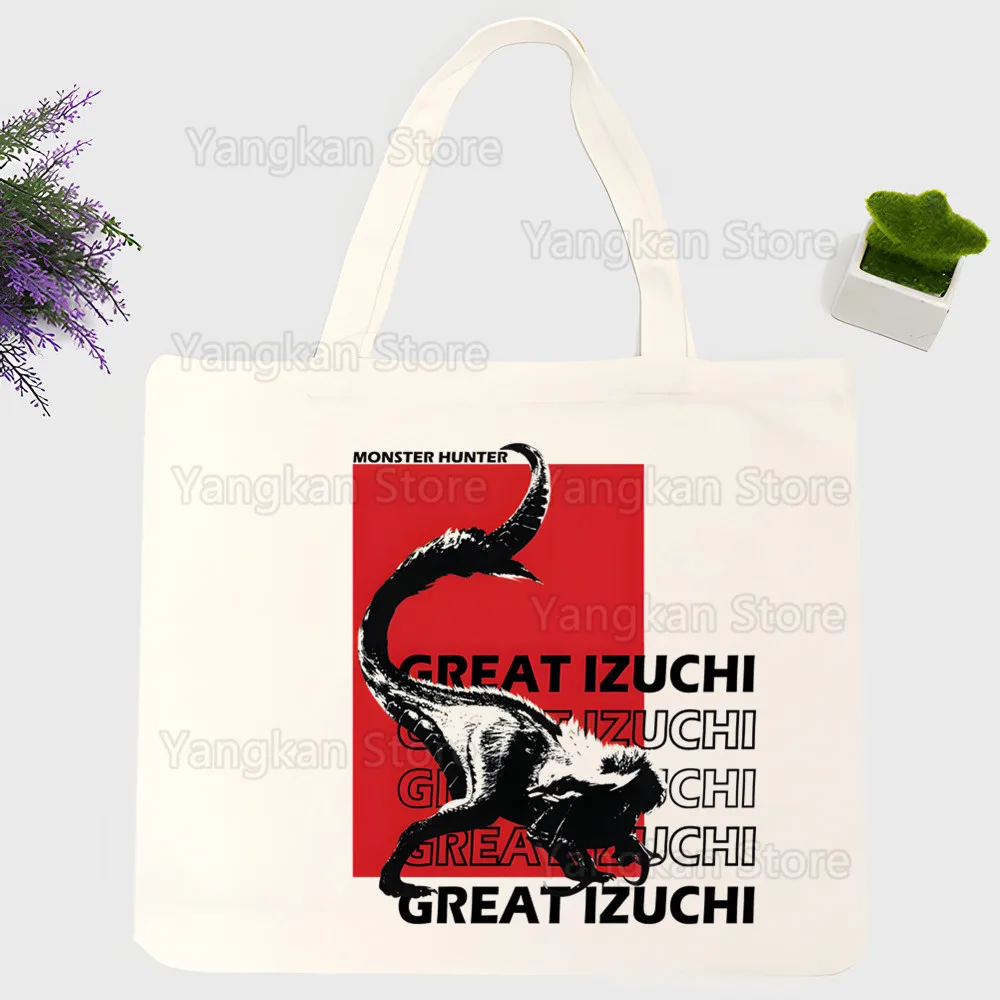 

Monster Hunter Shopping Bag Canvas Tote Bags Printing Eco Cartoon Shopper Shoulder Bags