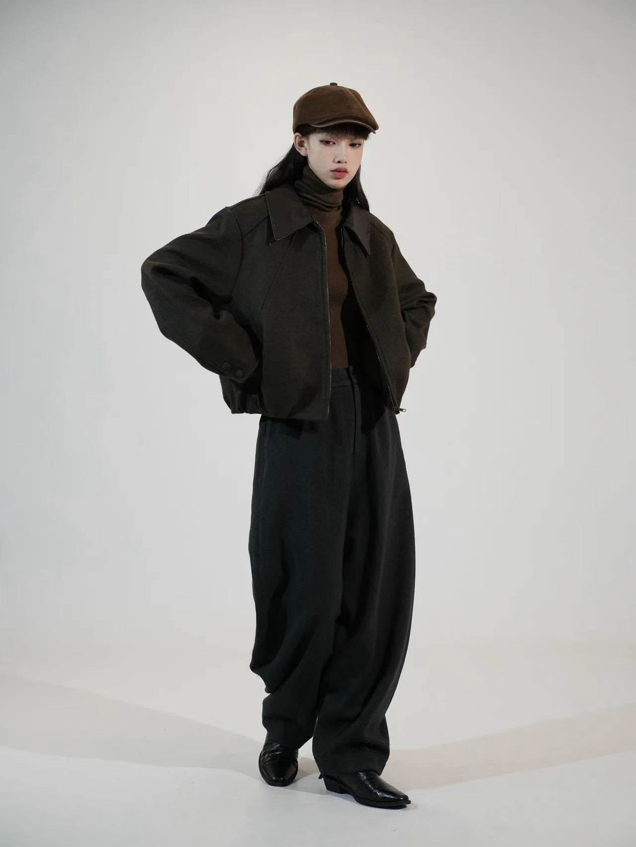 

Thiened ort Woolen Jaet Coat for Women Casual Sle Warmth Autumn Winter New Arrival Deep ey Thiened Warmth Suit Pa...