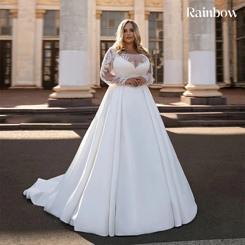 

Graceful Plus-Size Wedding Dress Organza With Embroidery A-Line Length Ball Gown Full Sleeve O-Neck Customized Vestido De Novia