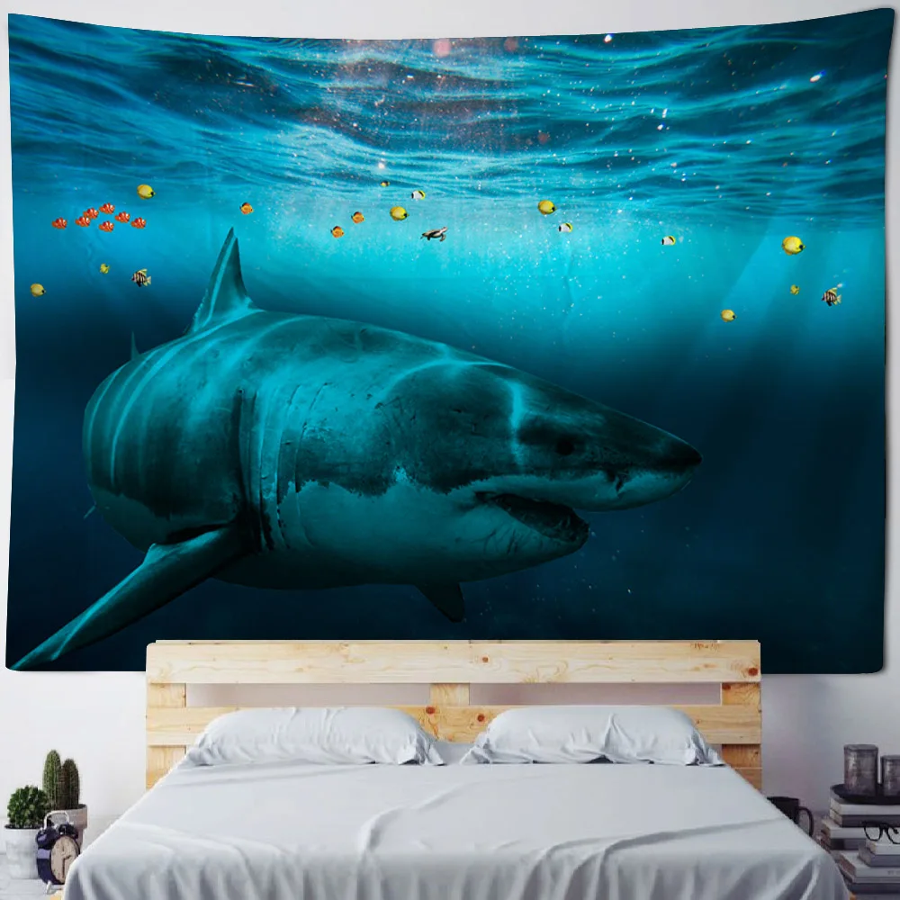 Home decoration tapestry psychedelic forest underwater shark wall hanging hippie background living room dormitory decoration