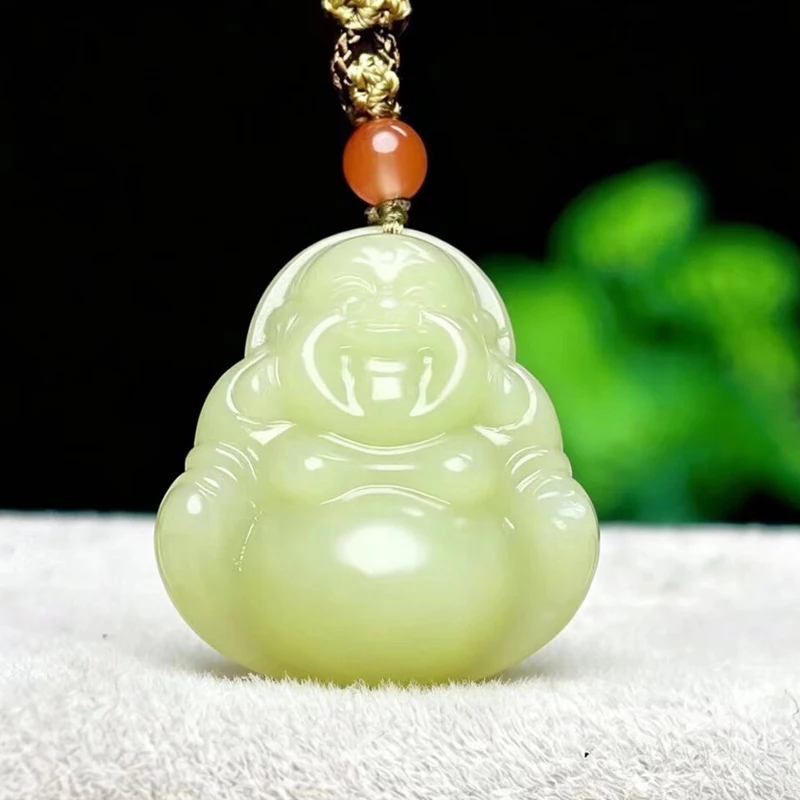 

Hetian Ruoqiang - Laughing - Yellow Necklace - Maitreya Buddha Jade Pendant