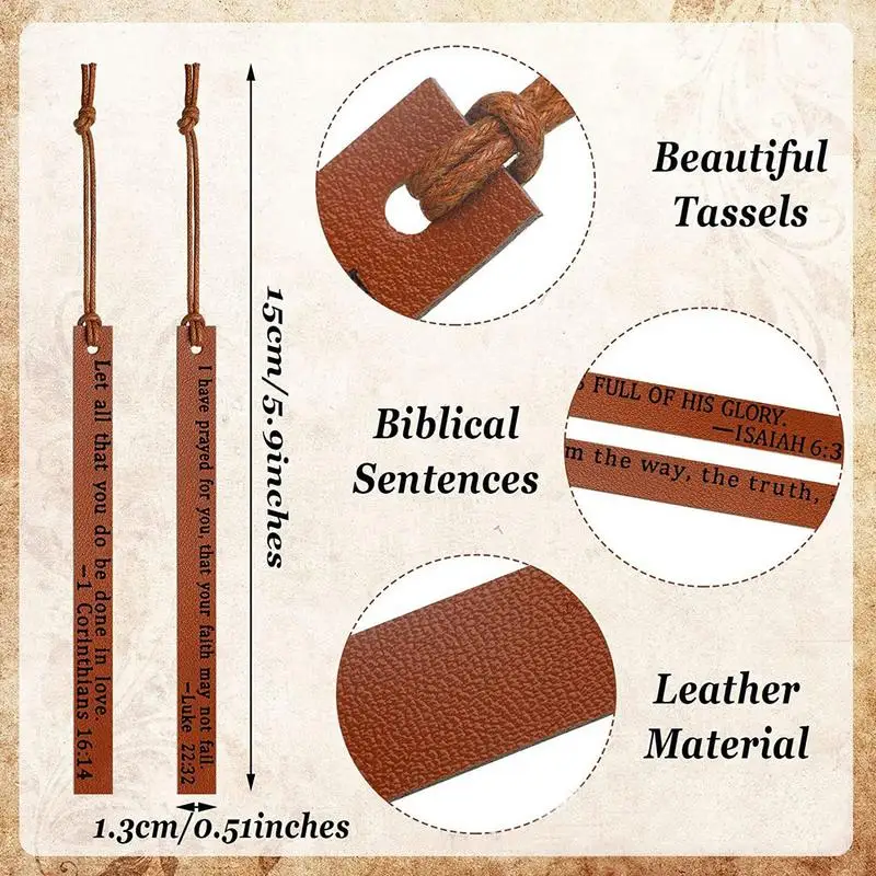 Christian Bookmarks 10PCS Leather Christian Religious Bookmarks Bible Verses Page Markers PU Leather Scripture Church Supplies