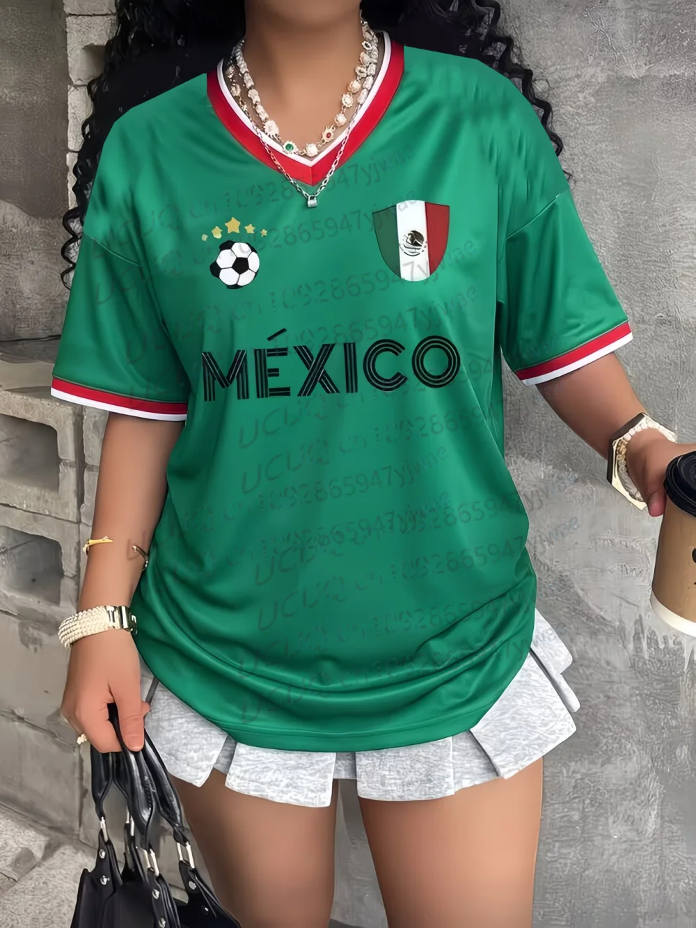 Women's Men's Mexico Print V-Neck Short Sleeve T-Shirt Summer Graphic Tee Jerseys Plus Size Sport T-Shirt