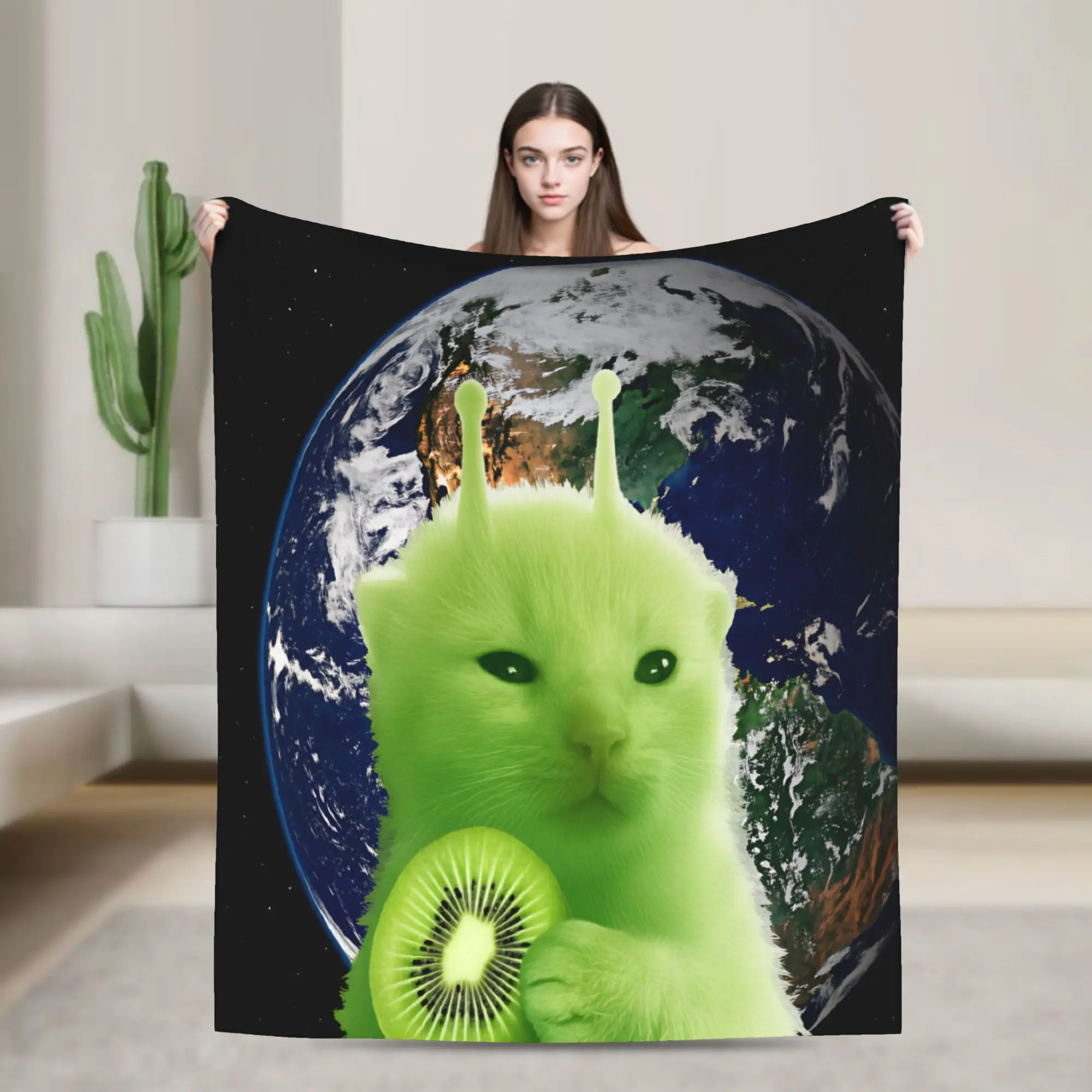 Soft Comfy Blanket Picnic Green Fruit Space Cat Throw Blanket Graphic  Bedspread For Living Room