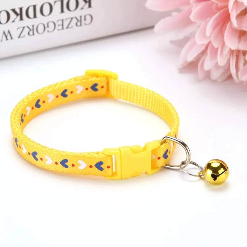 1pc Fashion Pet Dog Collar Colorful Pattern Heart Cute Bell Adjustable Collars For Dog Kitten Diy Small Animal Pet Accessories