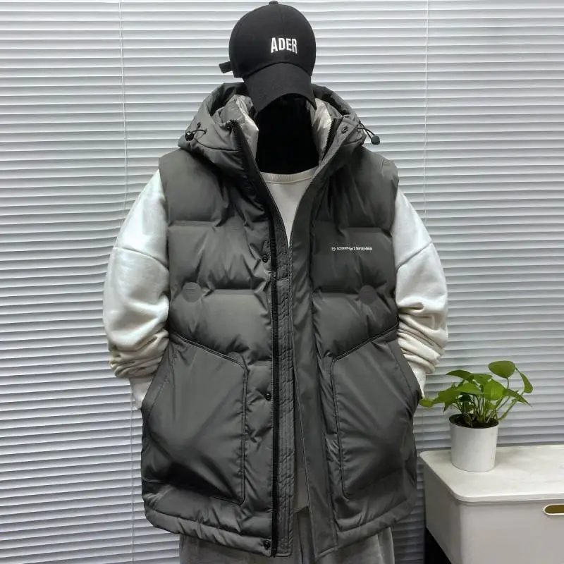 

Мужской жилет большого размера для осени и зимы, теплый и удобный, в стиле рабочей одежды, с капюшоном, модный, парный, верхняя одежда