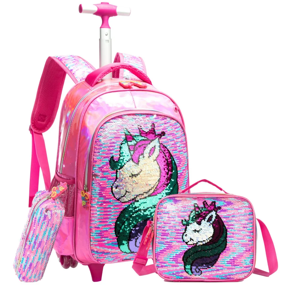 Imagem -05 - Bikab-mochila Unicorn Rolling For Kids Mochila de Rodas Alça Dupla Lancheira Estojo para Lápis