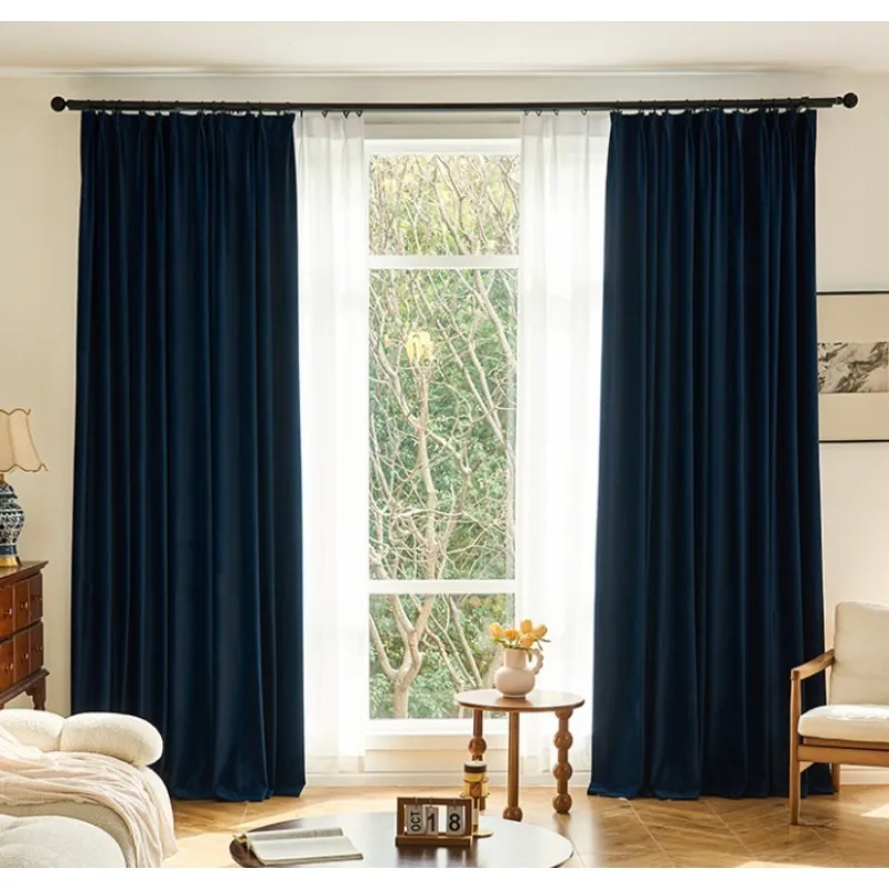 1 Piece Modern Minimalist Blue Living Room Curtains Bedroom Luxury Heavy Duty Insulated Velvet Curtains
