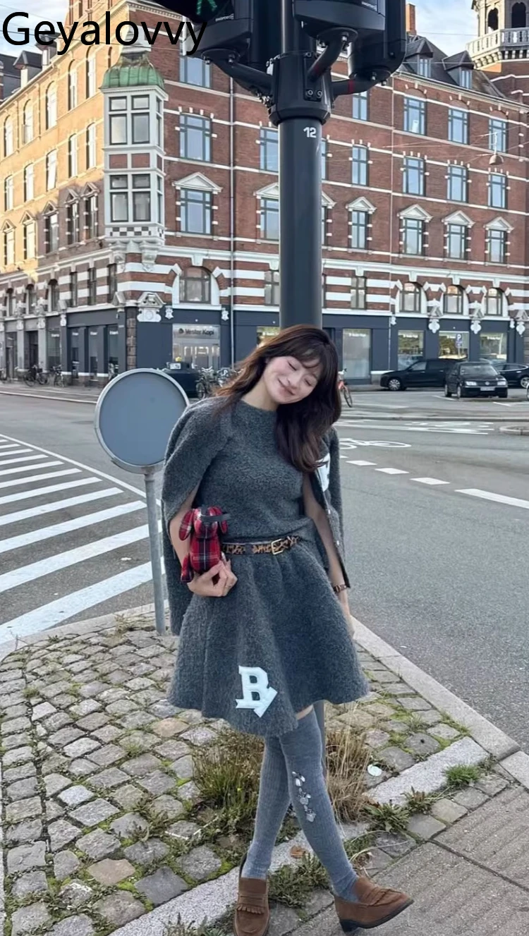 

Japanese New Casual Knitting Cardigan Sweater Women's Round Neck Long Sleeve Top Loose High Waist Short Umbrella Skirt Women