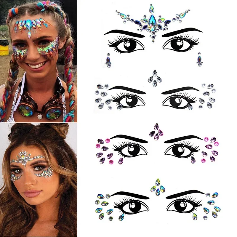 Glitter stiker wajah wanita tato seksi Rhinestones untuk wajah stiker berlian permata tato Terang Festival Makeup Zs001