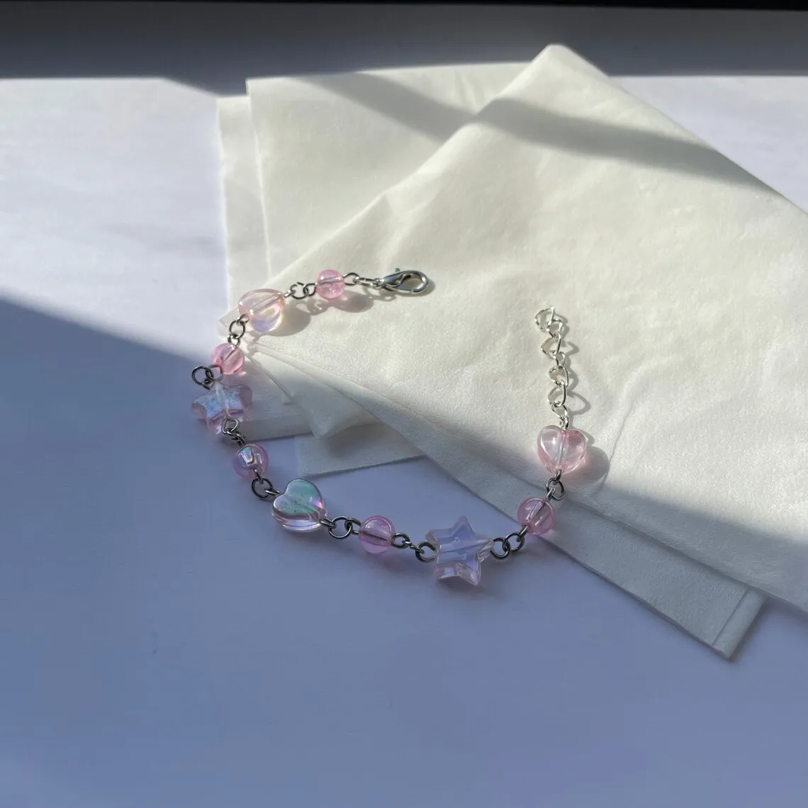 Handmade Cluttered Pink Charm Bead Adjustable Bracelet