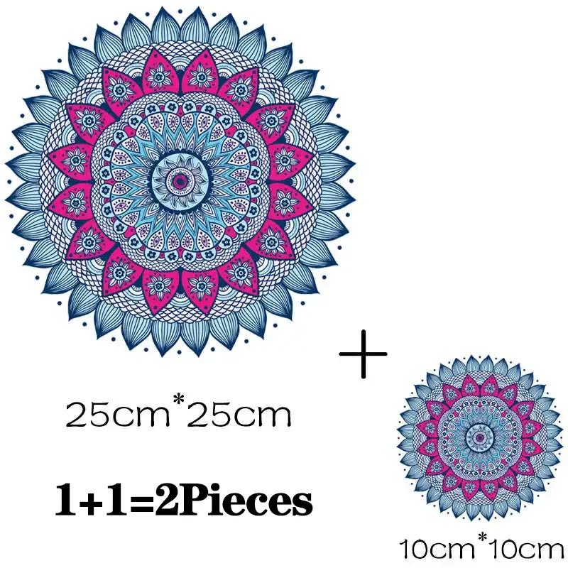 2Pcs/Lot Transfe Thermal Iron On Ironing Fusible Patches Heat Thermo Adhesive Clothing Mandala Thermoadhesive T Shirt Stickers