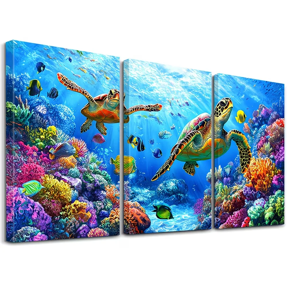 3Pcs DIY Diamond Painting Turtle Coral Reef Landscape Full Square Round Drill DIY Diamond Art,Mosaic Embroidery, Home Decor