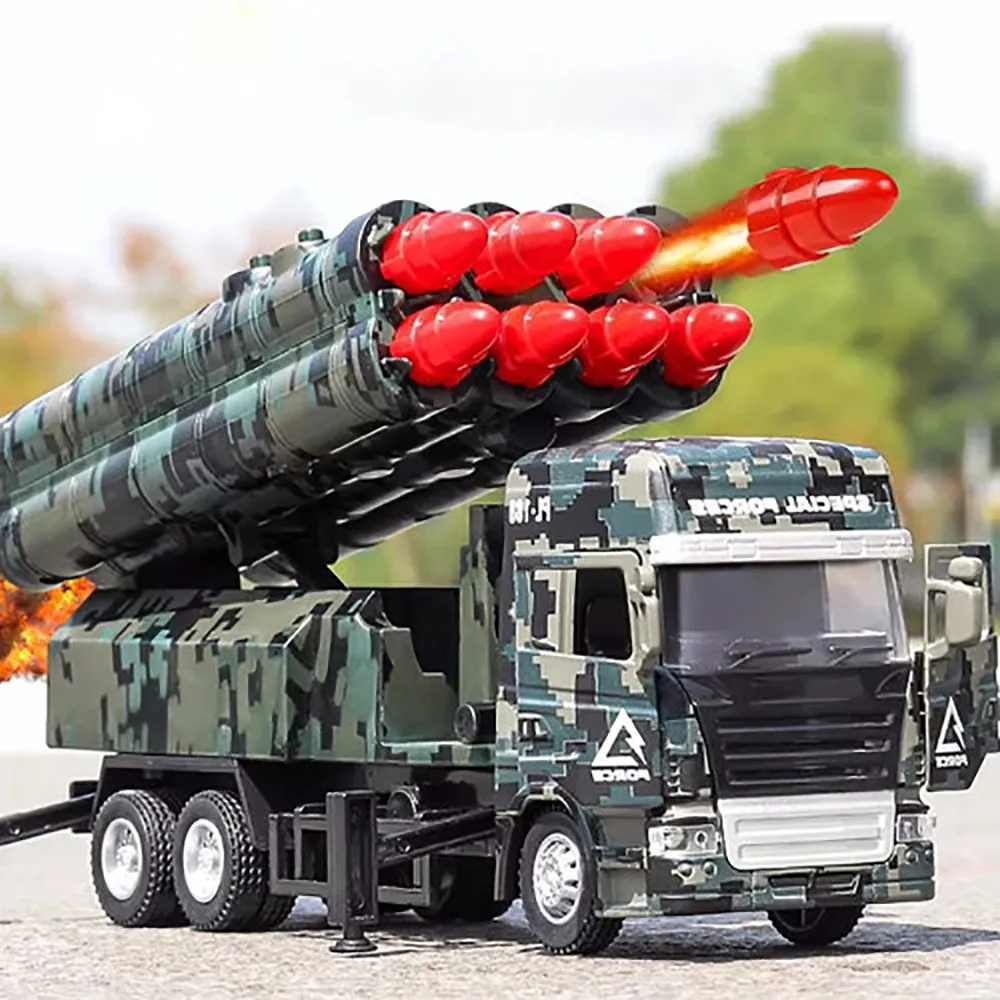 1:32 Armee-Spielzeug für Jungen, Militärspielzeug mit 8 Raketen, Armee-LKW-Spielzeug mit Licht und Sound, Druckguss-Fahrzeug, Militärfahrzeug-Geschenk für 3-, 4-, 5- und 6-jährige Jungen