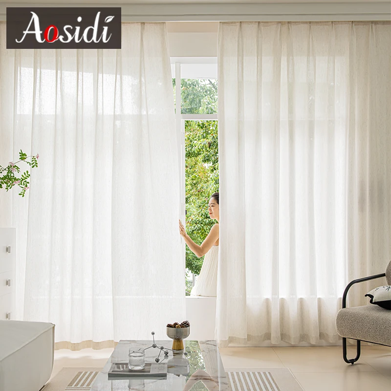 Japanese Sheer Curtains for Bedroom Hall Linen Look Tulle Curtain for Living Room Japan Style Linen Texture Cortinas Decoration