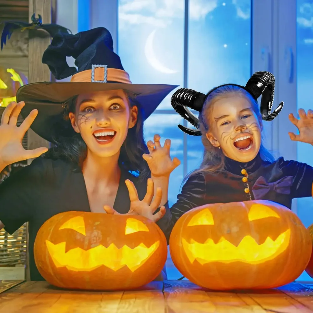 인공 검은 악마 뿔 머리 장식 현실적인 고딕 할로윈 악마 머리띠 남여 재사용 가능한 염소 뿔 헤어 후프 카니발