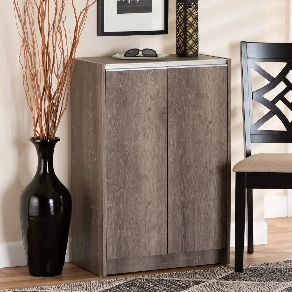 

Langston Modern and Contemporary Weathered Oak Finished Wood 2-Door Shoe Cabinet