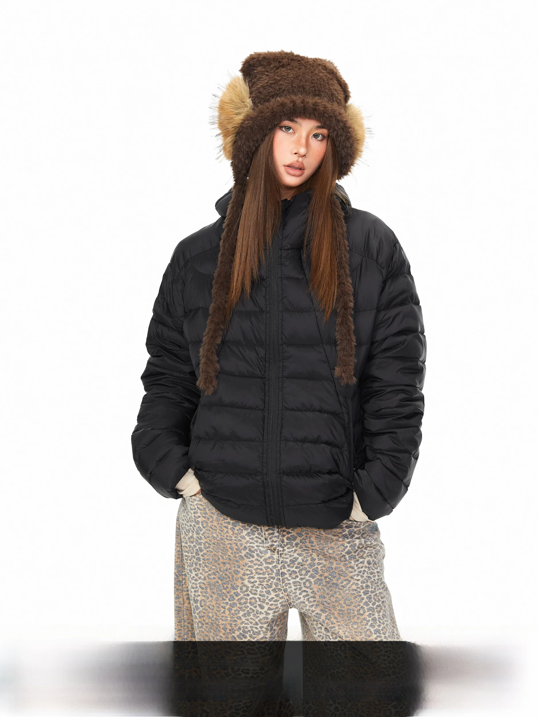 

Blabb Lightweight Padded Hooded Jaet Women's Winter Loose Warm Du down Outerwear Top American Sle Nylon Fabric