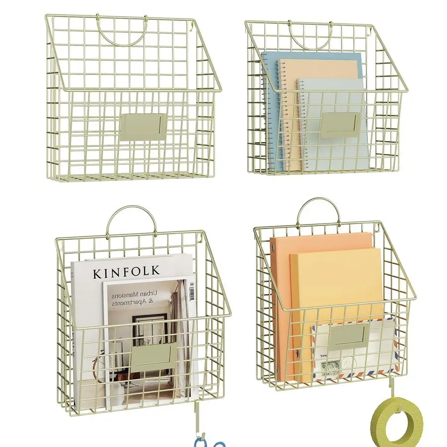 

Wall File Organizer Mesh Hanging Wall Files Holder,Magazine Rack and Mail Basket with Hooks, Office Wall Organizer for Papers F
