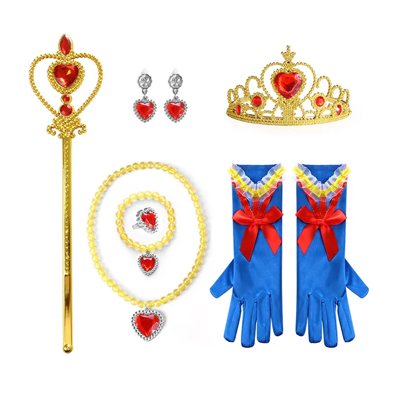 New Kids Crown Magic Wand Necklace Wig Headdress Set Girls Snow White Princess Dress up Accessories Halloween Cosplay Accessory