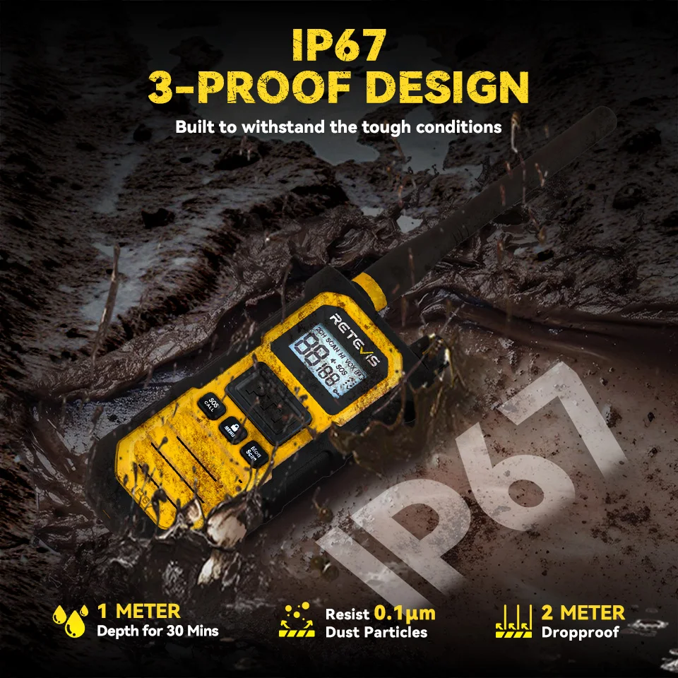 Retevis RB648Pro Walkie Talkie Long Range 2800mAh Battery 18 Hour Use AI Noise Reduction IP67 Waterproof One Key Group Call