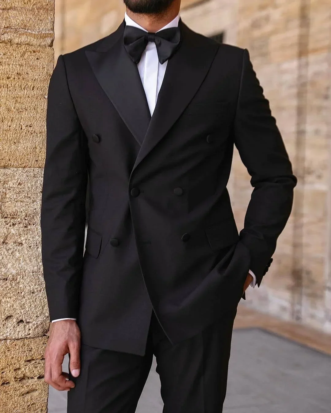 

2024 Black Peak Lapel Formal Wedding Men Suit Groom Tuxedo Prom Slim Fit Blazer Double Breasted High Quality Custom 3 Piece Set