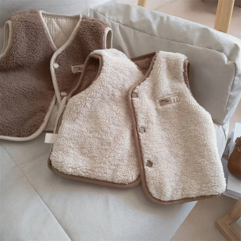 Neue Kinder-Herbst-Winter-Fleece-Weste, Wendeweste für Mädchen und Jungen, Leichte Ärmellose Kinderweste zum Schichten, Trendige Schul- und Freizeitweste – Detail 5